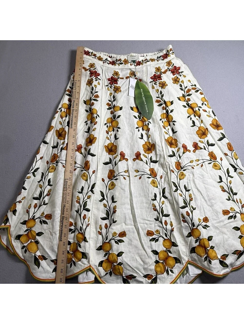 Farm Rio Lemon Bouquet Linen Blend Midi Skirt Medium M New NWT Off-White Floral